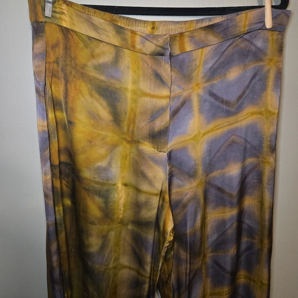 Zara Women's Brown And Purple Tie-Dye Wide Leg Pants Size XXL Pockets Zip Close - Picture 3 of 15